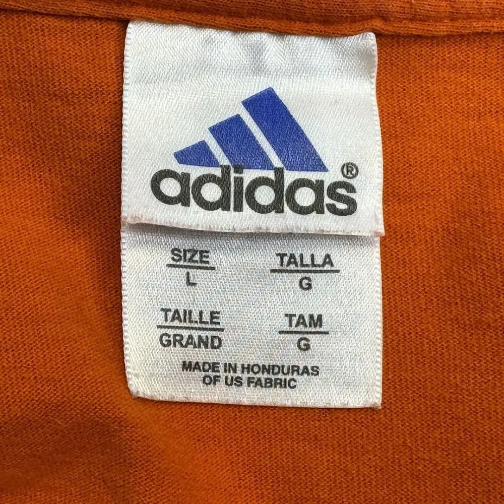 Vintage Adidas Orange 3 Stripes Graphic Tee T-Shirt Sz Large Short Sleeve Cotton